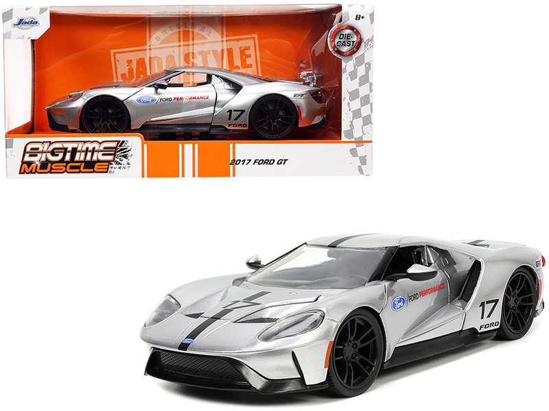 2017 Ford GT #17 Silver Metallic with Black Stripes Diecast Model Car by Jada