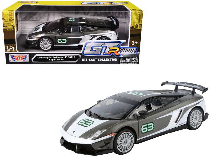 Lamborghini Gallardo Lp 560-4 Super Trofeo #63 Gray Metallic And White "Gt Racing" Series 1/24 Diecast Model Car By Motormax