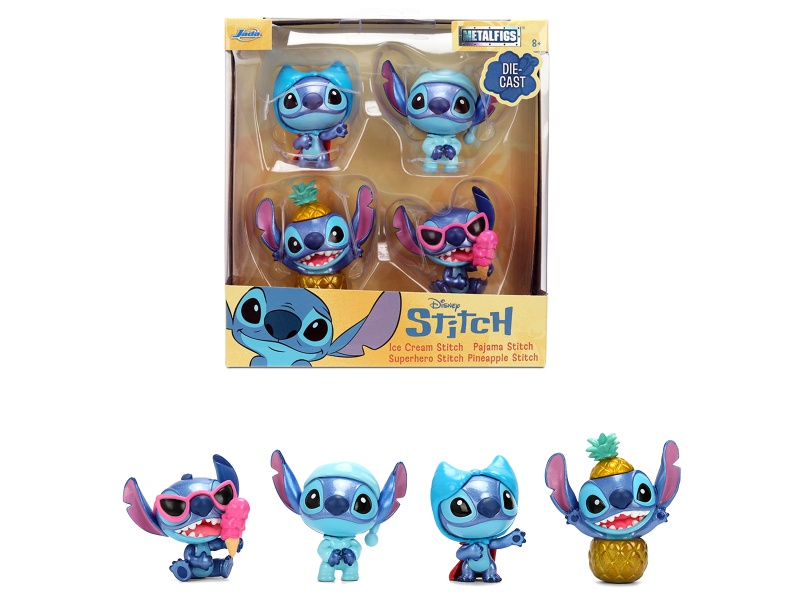 Set Of 4 Diecast Figures "Disney's Stitch" Wave #3 "Metalfigs" Series Diecast Models By Jada