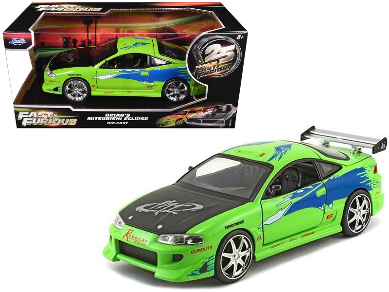Brian's Mitsubishi Eclipse Green With Black Hood And Graphics 1/24 Diecast Model