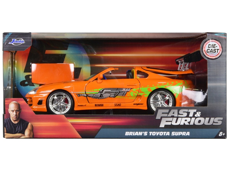 Brian's Toyota Supra Orange With Graphics "Fast & Furious" Movie 1/24 Diecast Model Car By Jada