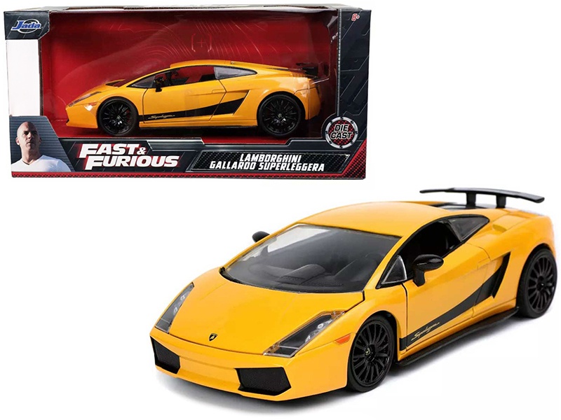 Lamborghini Gallardo Superleggera Yellow With Black Stripes "Fast & Furious" Movie 1/24 Diecast Model Car By Jada