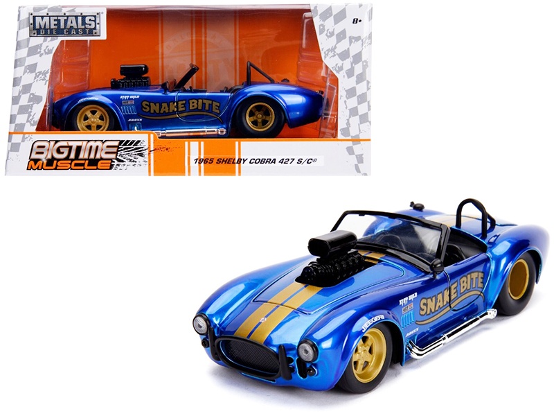 1965 Shelby Cobra 427 S/C Candy Blue With Gold Stripes "Snake Bite" "Bigtime Muscle" Series 1/24 Diecast Model Car By Jada