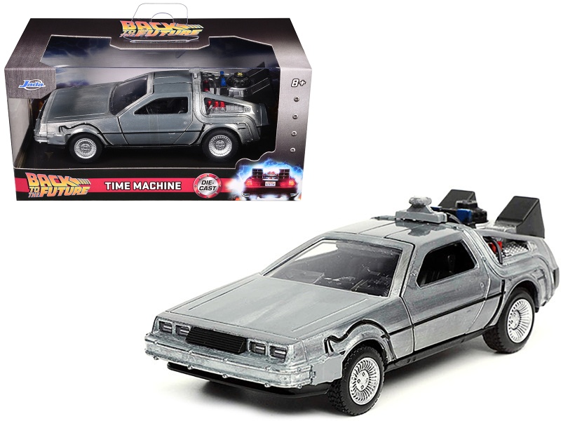 Delorean Dmc (Time Machine) Brushed Metal "Back To The Future Part I" (1985) Movie "Hollywood Rides" Series 1/32 Diecast Model Car By Jada