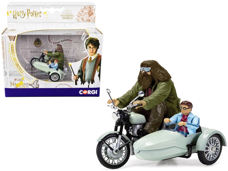 Motorcycle And Sidecar Light Green With Harry And Hagrid Figures "Harry Potter And The Deathly Hallows Part 1" (2010) Movie Diecast Motorcycle Model By Corgi