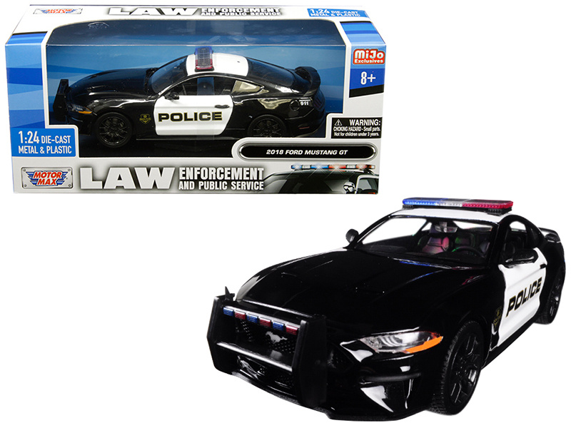 2018 Ford Mustang Gt Police Black And White "Law Enforcement And Public Service" Series 1/24 Diecast Model Car By Motormax
