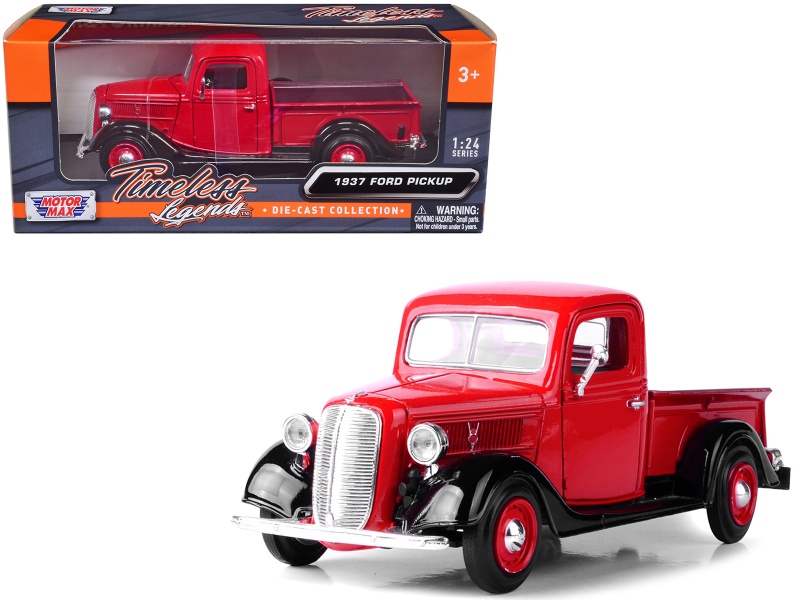 1937 Ford Pickup Truck Red And Black 1/24 Diecast Model Car By Motormax