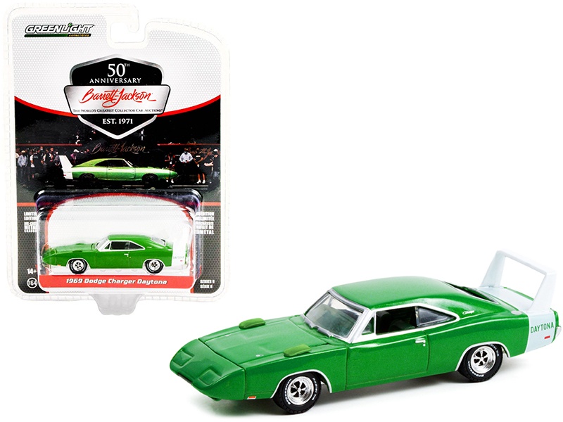 1969 Dodge Charger Daytona Spring Green Metallic With Green Interior And White Tail Stripe (Lot #1399) Barrett Jackson "Scottsdale Edition" Series 8 1/64 Diecast Model Car By Greenlight