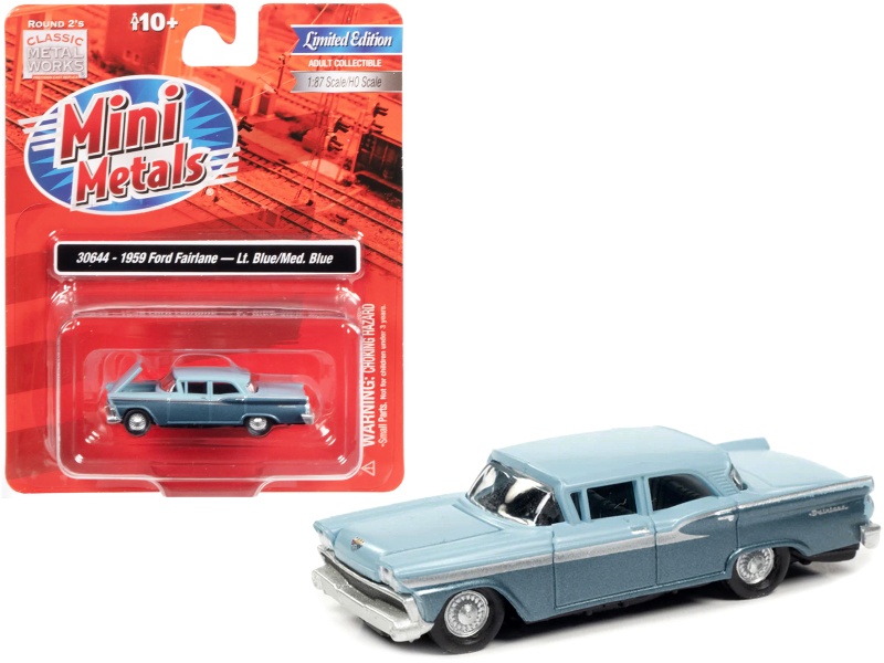 1959 Ford Fairlane Wedgewood Blue And Surf Blue Metallic Two-Tone 1/87 (Ho) Scale Model Car By Classic Metal Works