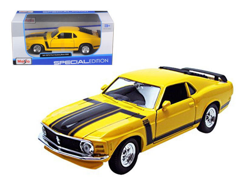 1970 Ford Mustang Boss 302 Yellow 1/24 Diecast Model Car By Maisto