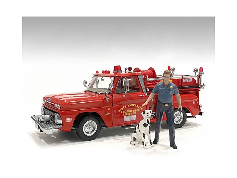"Firefighters" Fire Dog Training Figures (Trainer And Dog) For 1/18 Scale Models By American Diorama