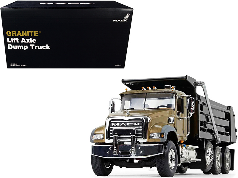 Mack Granite Mp Dump Truck Gold And Black 1/34 Diecast Model By First Gear