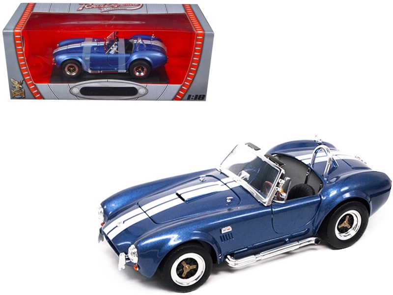 1964 Shelby Cobra 427 S/C Blue Metallic With White Stripes 1/18 Diecast Model Car By Road Signature