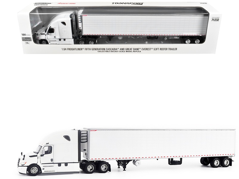 2025 Freightliner Cascadia Gen-5 Truck Tractor With Sleeper And Great Dane Champion 53Ft Refrigerated Trailer Winter White "Transport Series" 1/64 Diecast Model By Diecast Masters