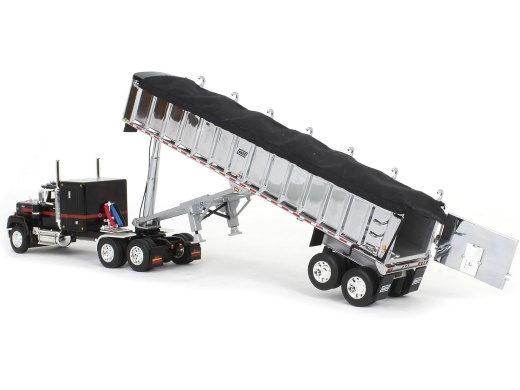 Mack Super-Liner With 60" Flat Top Sleeper And East End Dump Trailer Black 1/64 Diecast Model By Dcp/First Gear