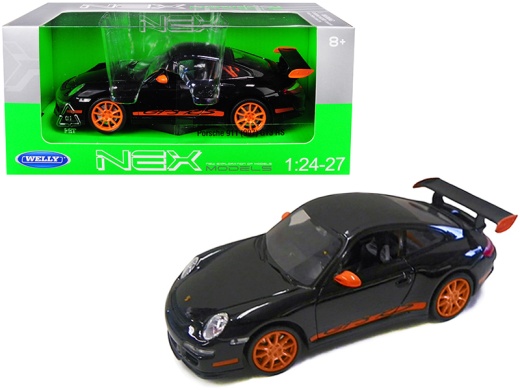 Porsche 911 (997) GT3 RS Black with Orange Accents Diecast Model Car by Welly