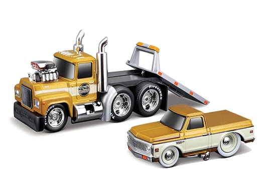 1980 Mack A685ST Flatbed Truck & 1972 Chevrolet C10 Diecast Models