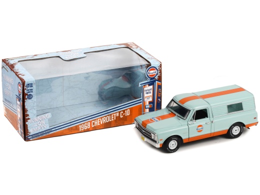 1968 Chevrolet C-10 Pickup Truck Light Blue Diecast Model Car with Camper Shell 'Gulf Oil' 'Running on Empty' Series 5 by Greenlight