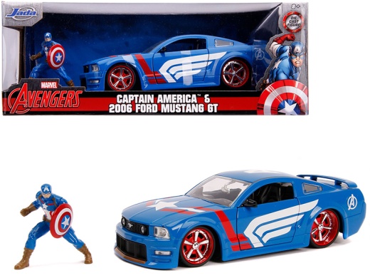 2006 Ford Mustang GT with Captain America Diecast Figurine Marvel Series 1/24 Diecast Model Car