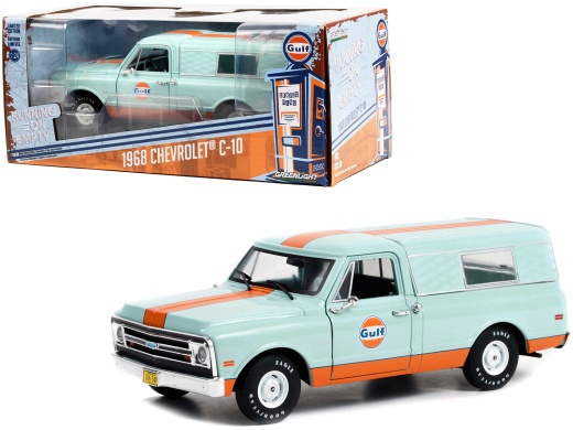 1968 Chevrolet C-10 Pickup Truck Light Blue Diecast Model Car with Camper Shell 'Gulf Oil' 'Running on Empty' Series 5 by Greenlight