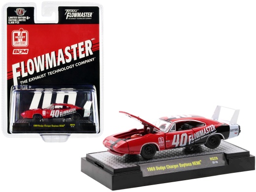 1969 Dodge Charger Daytona Hemi #40 Red With Graphics 'Flowmaster' Limited Edition Diecast Model Car