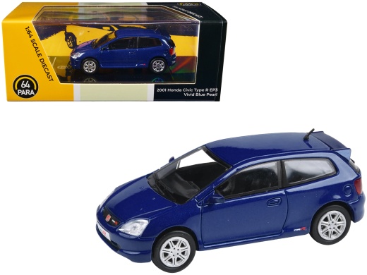 2001 Honda Civic Type R Ep3 Vivid Blue Pearl Metallic 1/64 Diecast Model Car - Paragon Models