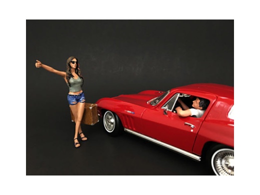 Hitchhiker 2 Piece Figurine Set (Green Shirt) for 1/18 Scale Model Cars by American Diorama