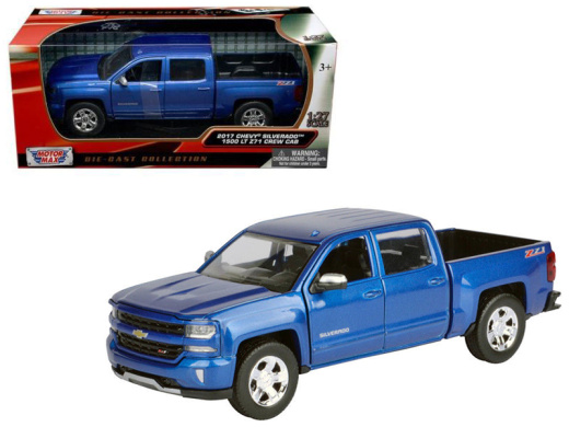2017 Chevrolet Silverado 1500 Lt Z71 Crew Cab Pickup Truck Blue 1/27 Diecast Model Car By Motormax