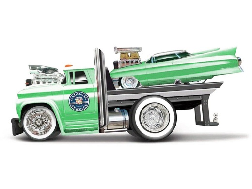 1966 Chevrolet C60 Flatbed Truck & 1961 Cadillac Coupe Diecast Models - Muscle Machines