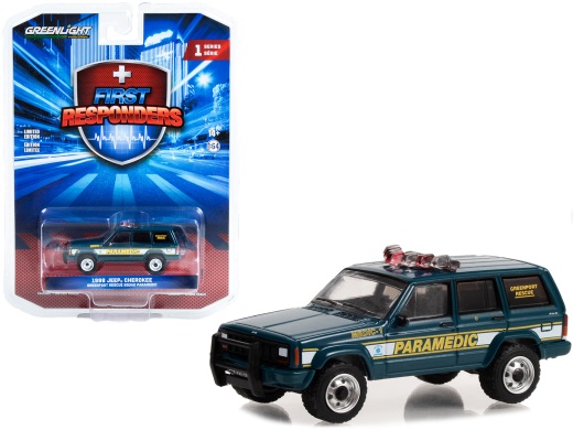 1998 Jeep Cherokee Blue Diecast Model Car - First Responders Series 1 by Greenlight