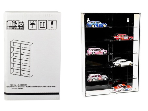 Showcase 12 Car Display Case Wall Mount with Black Back Panel 'Mijo Exclusives' for 1/64 Scale Models