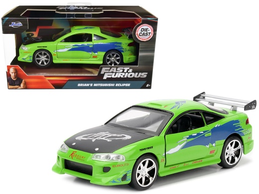 Brian's 1995 Mitsubishi Eclipse Green with Graphics 'Fast & Furious' Movie 1/32 Diecast Model Car By Jada
