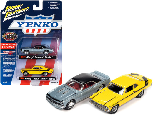 1967 Chevrolet Camaro Yenko Blue Metallic With Black Top And 1970 Chevrolet Nova Yenko Deuce Yellow MCACN Diecast Model Cars
