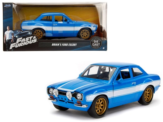 1970 Brian's Ford Escort Blue With White Stripes Diecast Model Car - Fast & Furious Movie 1/24 Scale
