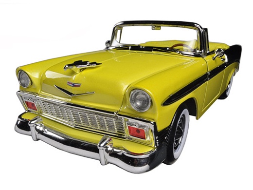 1956 Chevrolet Bel Air Convertible Yellow/Black 1/18 Diecast Car Model By Road Signature