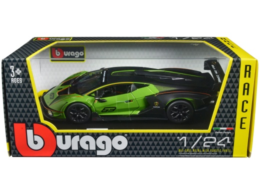 Lamborghini Essenza Scv12 #63 Green Metallic and Black 'Squadra Corse' 'Race' Series 1/24 Diecast Model Car