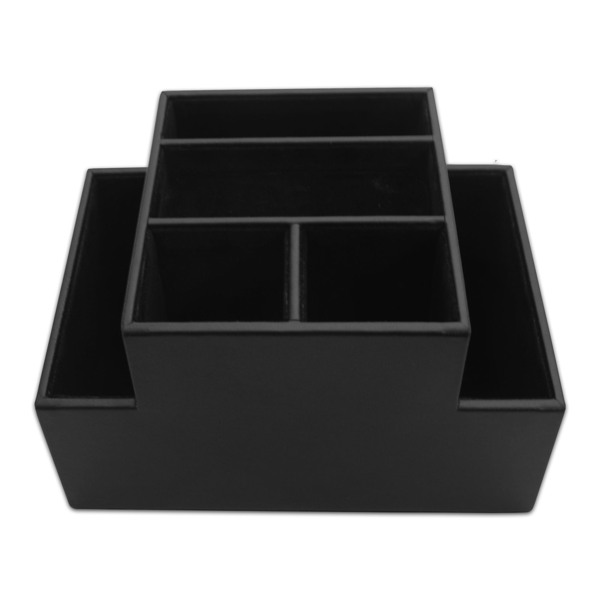 Black Leatherette MultiPurpose Desk Supply Organizer