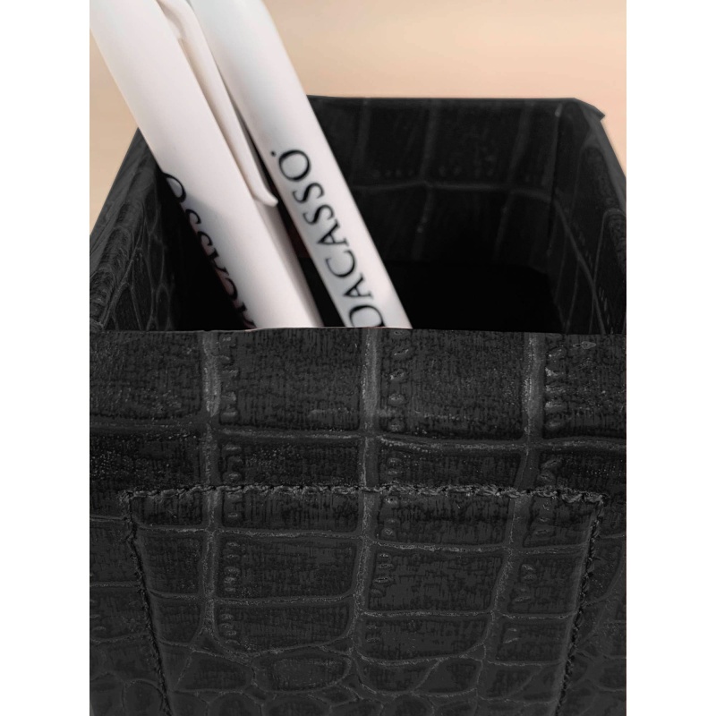 Black Crocodile Embossed Leather Pencil Cup
