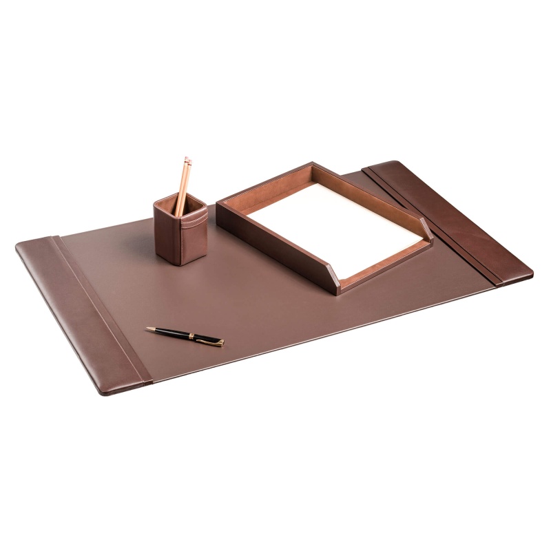 Chocolate Brown Leather 3-Piece Desk Set