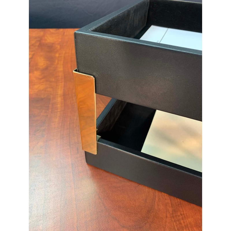 Classic Black Leather Double Legal Trays With Gold Posts