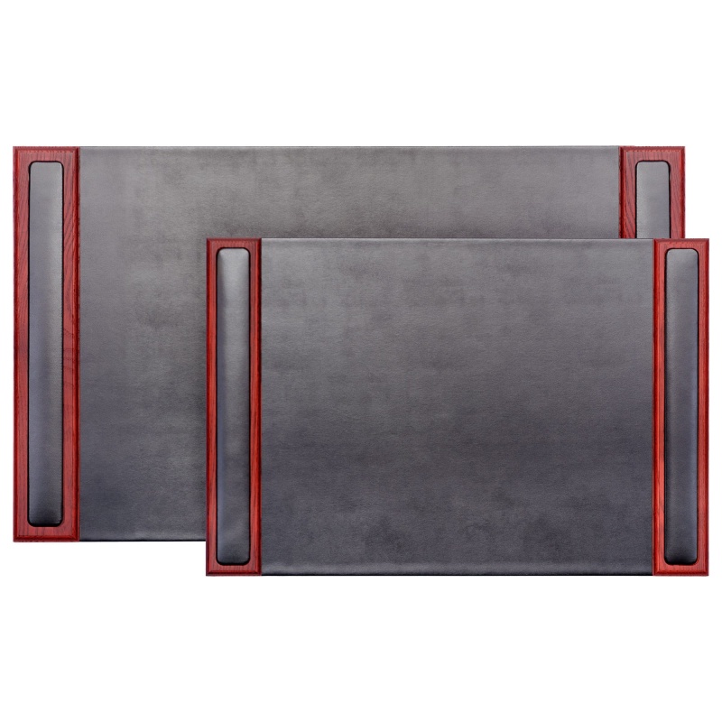 Mahogany (Rosewood) & Black Leather 34" X 20" Side-Rail Desk Pad