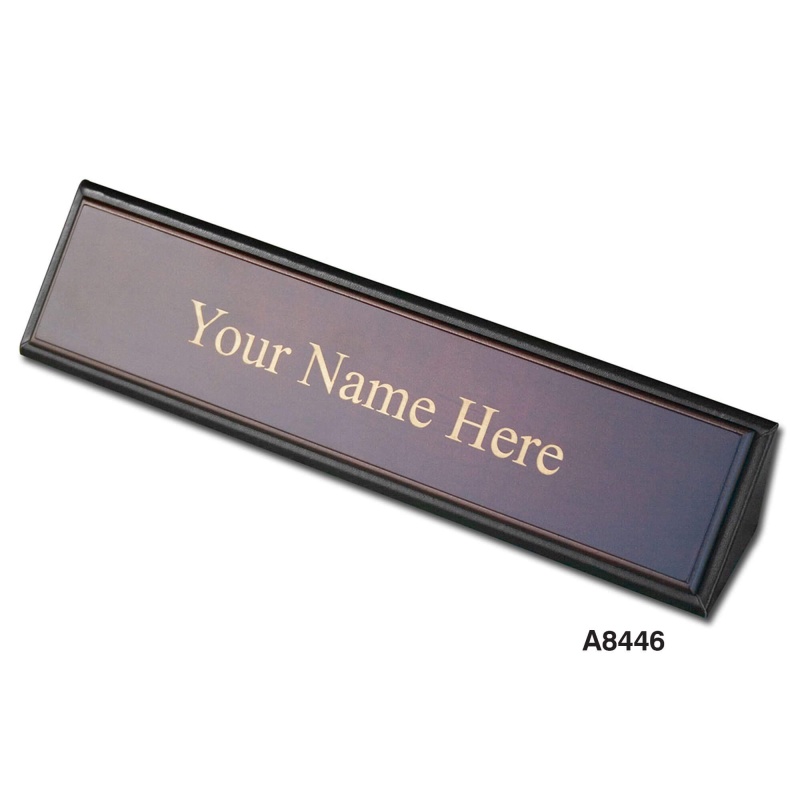 Classic Black Leather Nameplate Holder