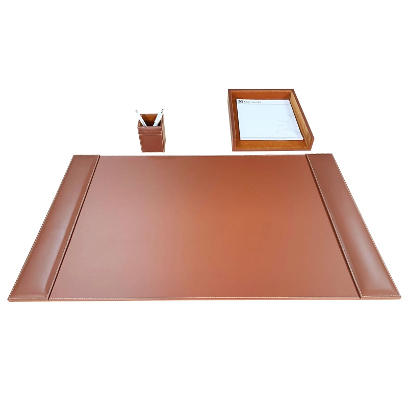 Rustic Brown Leather 3-Piece Desk Set