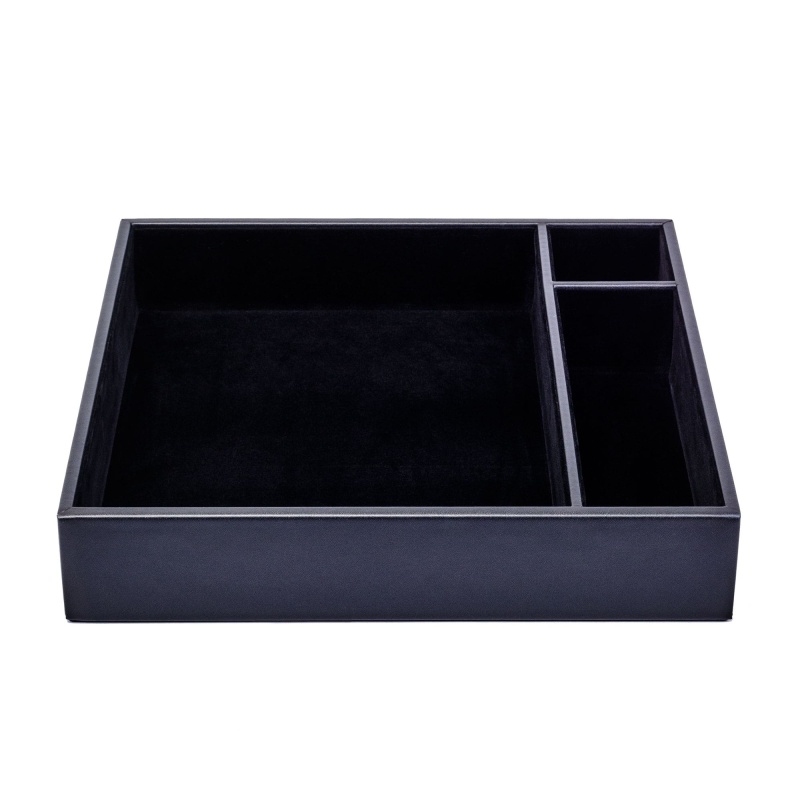 Classic Black Leather Conference Room Organizer Tray