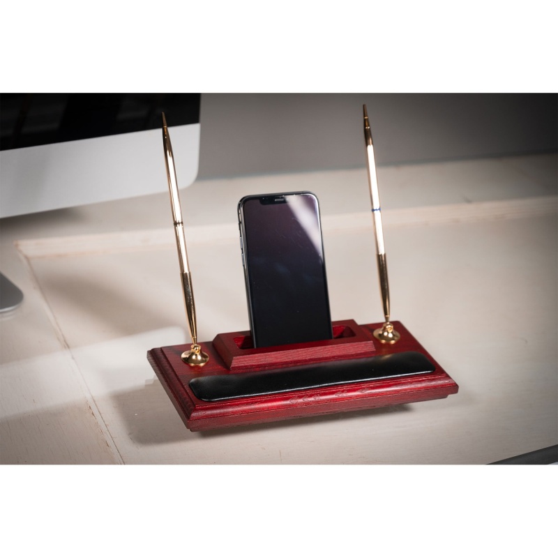 Classic Black Leather Single Pen Stand with Silver Accents