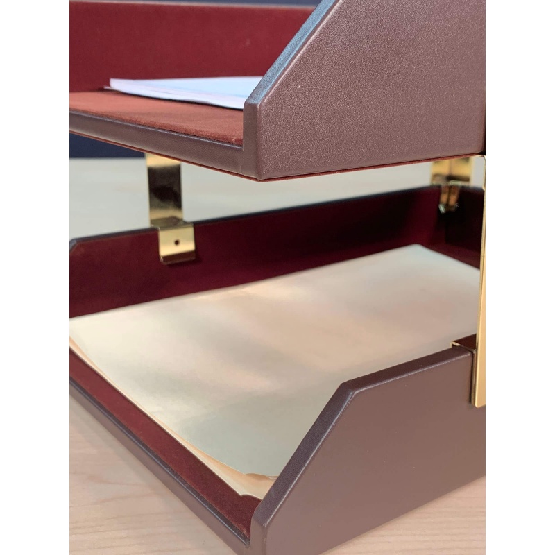 Chocolate Brown Leather Double Legal-Size Trays