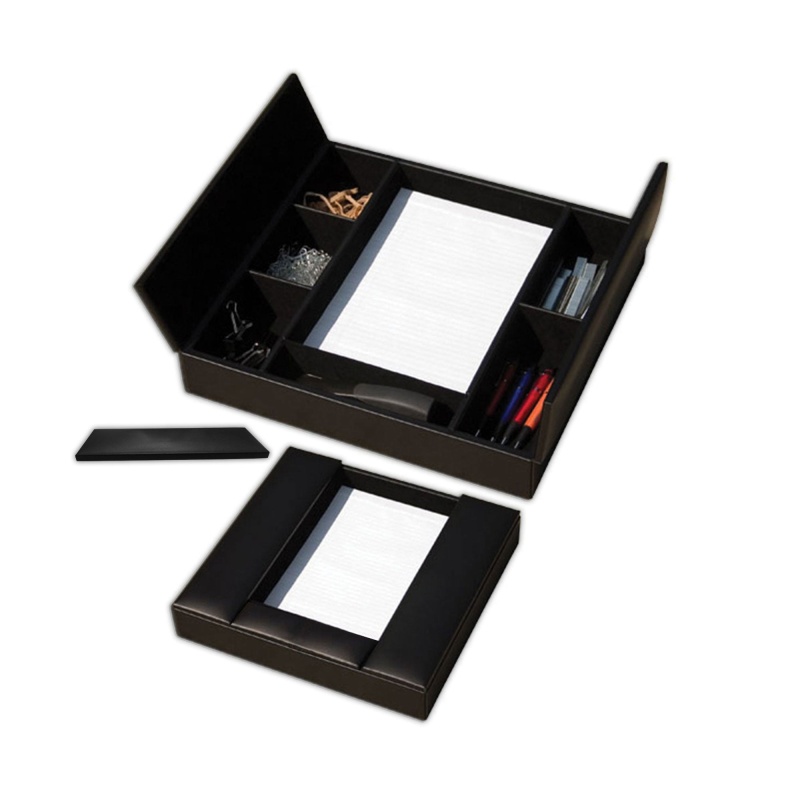 Classic Black Leather Enhanced Conference Room Organizer