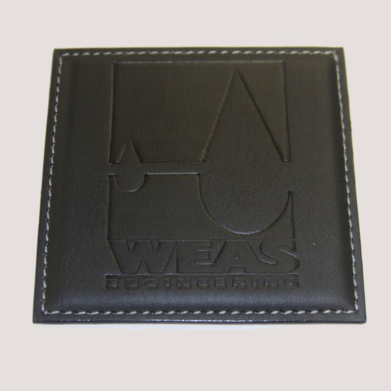 Black Leatherette Low Profile Coaster W/ White Stitching
