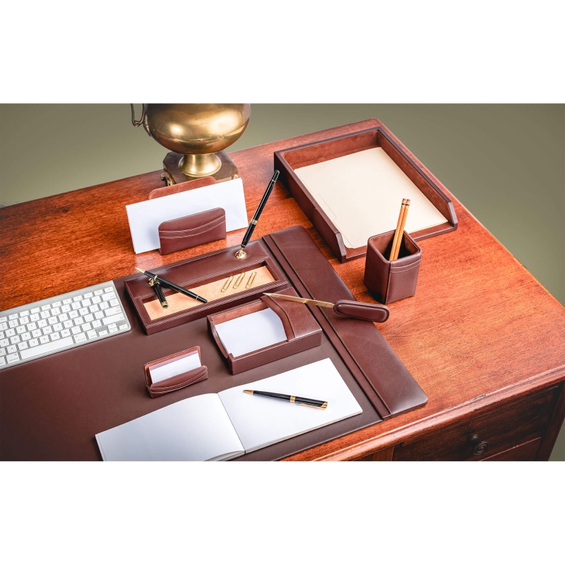 Chocolate Brown Leather 8-Piece Desk Set