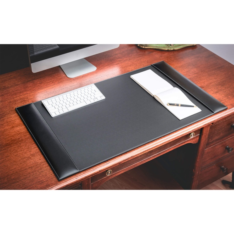 Rustic Black Leather 34" X 20" Side-Rail Desk Pad